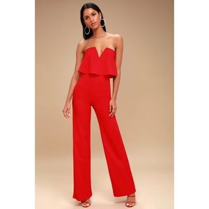 Lulus Power of Love Red Strapless Jumpsuit - Size Small